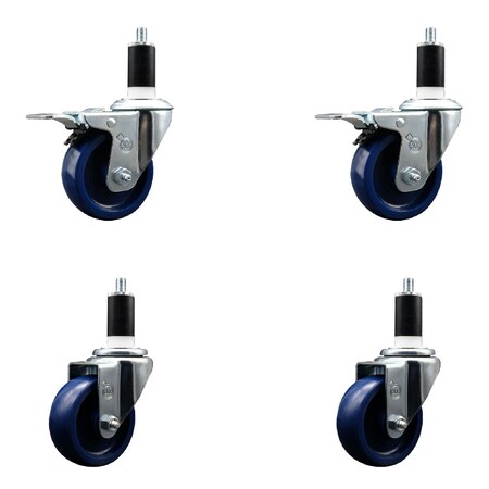 Service Caster 3.5'' SS Solid Poly Swivel 1-3/8'' Expanding Stem Caster Set 2 Total Lock Brakes, 4PK SCC-SSEXTTL20S3514-SPUS-2-S-2-138